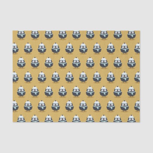Cute Owl in Hat and Scarf Winter Pattern Tissuepapier (Voorkant)
