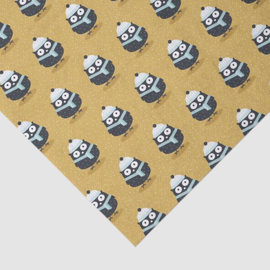 Cute Owl in Hat and Scarf Winter Pattern Tissuepapier (Detail)