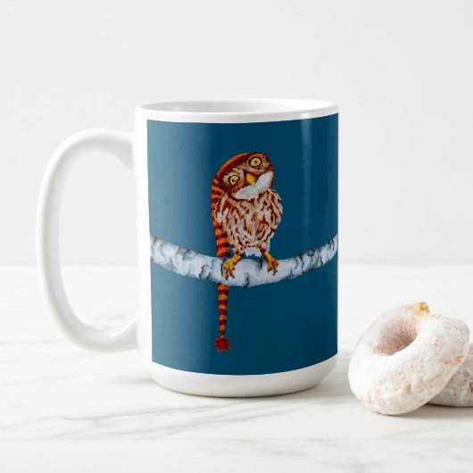 Cute Owl in Knit Stocking Pet Mok (Met donut)