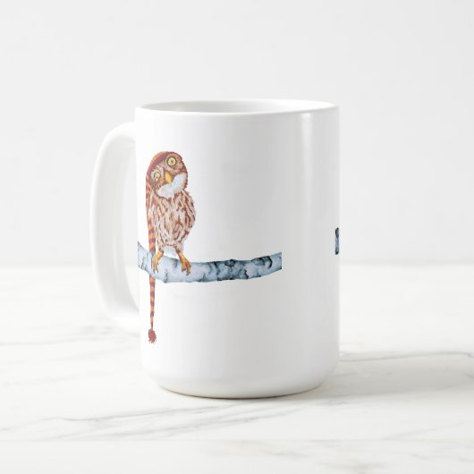 Cute Owl in Knit Stocking Pet White Mok (Voorkant links)