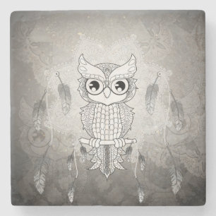 Cute owl in zwart-wit, mandala design stenen onderzetter