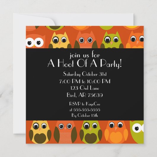 Cute Owl Invitation Kaart (Achterkant)