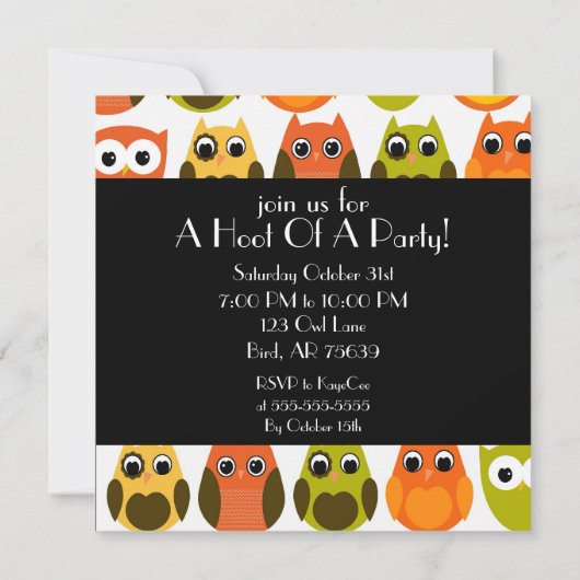 Cute Owl Invitation Kaart (Achterkant)