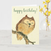 Cute Owl - Japanse fijne kunst op zaterdag Kaart (Gele Bloem)