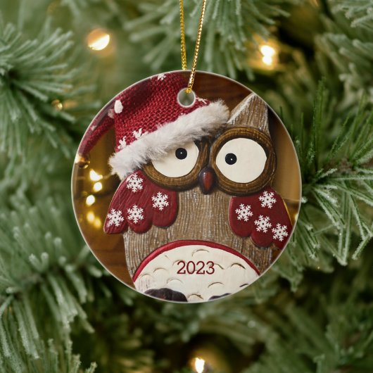 Cute Owl Kersthout Keramisch Ornament (Boom)