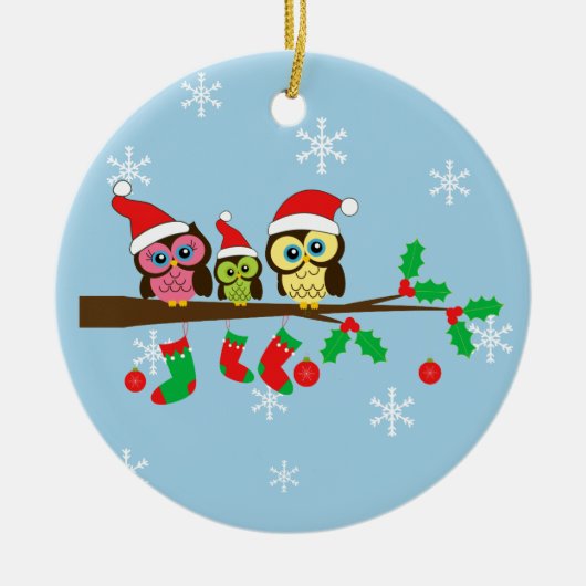 Cute Owl Kerstmis Keepomwille Ornaments Keramisch Ornament (Voorkant)