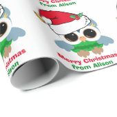 Cute Owl Kerstmis, speciaal aangepast rood groen f Cadeaupapier (Rol Hoek)