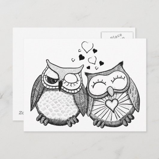 Cute owl koppel briefkaart (Voorkant / Achterkant)
