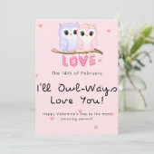 Cute owl koppel Valentijnsdag Feestdagenkaart (Staand voorkant)