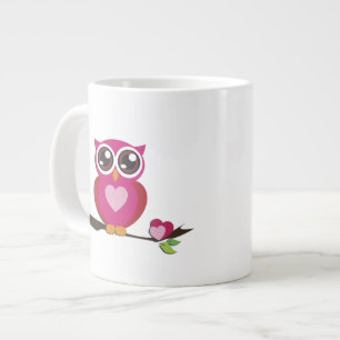 Cute Owl Love Hearts Fine Vector Art Grote Koffiekop