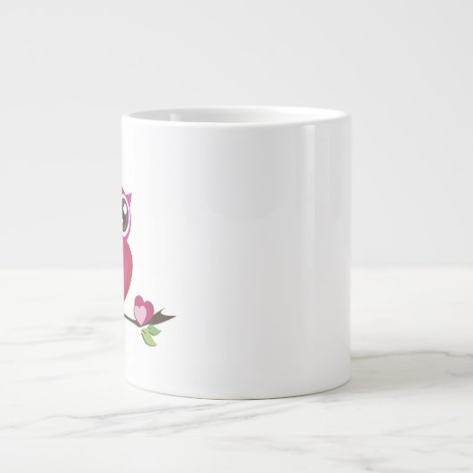 Cute Owl Love Hearts Fine Vector Art Grote Koffiekop (Voorkant)