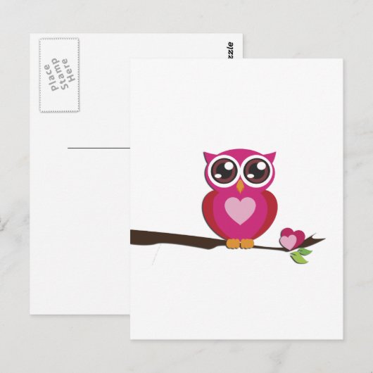 Cute Owl Love Hearts Girly Retro Briefkaart (Voorkant / Achterkant)