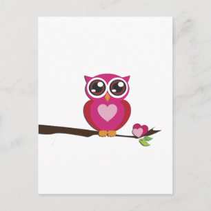 Cute Owl Love Hearts Girly Retro Briefkaart
