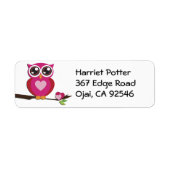 Cute Owl Love Hearts Girly Retro Etiket (Voorkant)