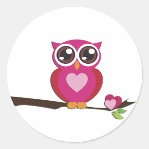 Cute Owl Love Hearts Girly Retro Ronde Sticker