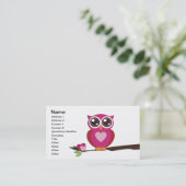 Cute Owl Love Hearts Girly Retro Visitekaartje (Staand voorkant)