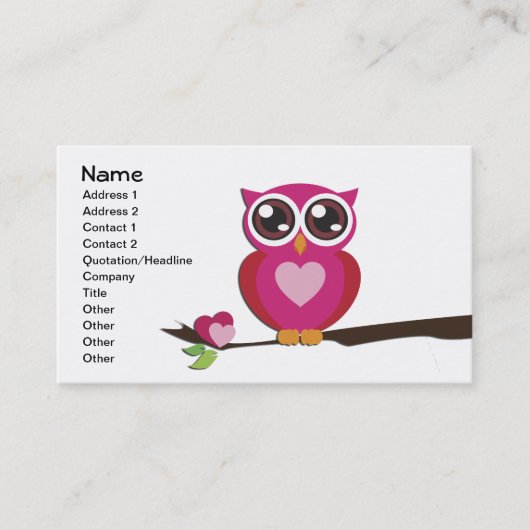 Cute Owl Love Hearts Girly Retro Visitekaartje (Voorkant)