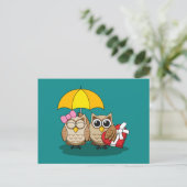 Cute Owl Lovers w/ Umbrella and Red Chocolate Box Feestdagenkaart (Staand voorkant)