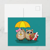 Cute Owl Lovers w/ Umbrella and Red Chocolate Box Feestdagenkaart (Voorkant / Achterkant)