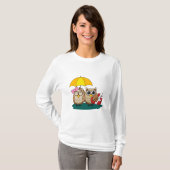 Cute Owl Lovers w/ Umbrella and Red Chocolate Box T-shirt (Voorkant volledig)