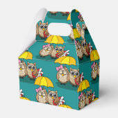 Cute Owl Lovers w/ Umbrella & Red Chocolate Box Bedankdoosjes (Achterkant)