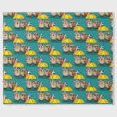 Cute Owl Lovers w/ Umbrella & Red Chocolate Box Cadeaupapier (Vlak)