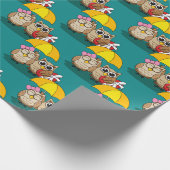 Cute Owl Lovers w/ Umbrella & Red Chocolate Box Cadeaupapier (Hoek)