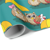 Cute Owl Lovers w/ Umbrella & Red Chocolate Box Cadeaupapier (Rol Hoek)