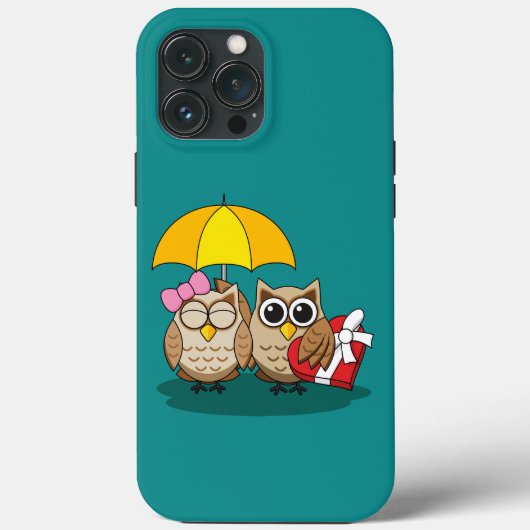 Cute Owl Lovers w/ Umbrella & Red Chocolate Box Case-Mate iPhone Case (Achterkant)