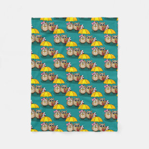 Cute Owl Lovers w/ Umbrella & Red Chocolate Box Fleece Deken