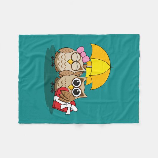 Cute Owl Lovers w/ Umbrella & Red Chocolate Box Fleece Deken (Voorkant (Horizontaal))