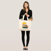 Cute Owl Lovers w/ Umbrella & Red Chocolate Box Grote Tote Bag (Voorkant (model))