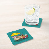 Cute Owl Lovers w/ Umbrella & Red Chocolate Box Kartonnen Onderzetters (Insitu)