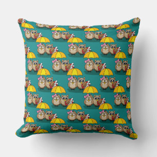 Cute Owl Lovers w/ Umbrella & Red Chocolate Box Kussen