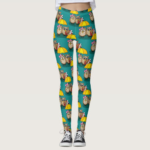 Cute Owl Lovers w/ Umbrella & Red Chocolate Box Leggings