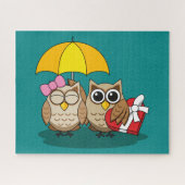 Cute Owl Lovers w/ Umbrella & Red Chocolate Box Legpuzzel (Horizontaal)