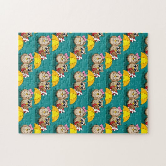 Cute Owl Lovers w/ Umbrella & Red Chocolate Box Legpuzzel (Horizontaal)