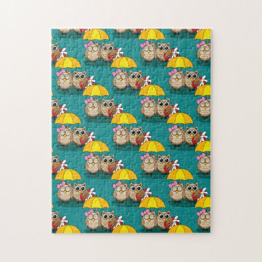 Cute Owl Lovers w/ Umbrella & Red Chocolate Box Legpuzzel (Verticaal)