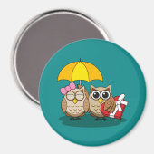 Cute Owl Lovers w/ Umbrella & Red Chocolate Box Magneet (Voorkant / Achterkant)