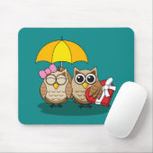 Cute Owl Lovers w/ Umbrella & Red Chocolate Box Muismat (Met muis)
