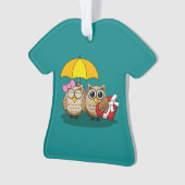 Cute Owl Lovers w/ Umbrella & Red Chocolate Box Ornament (voorkant)