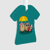 Cute Owl Lovers w/ Umbrella & Red Chocolate Box Ornament (voorkant)