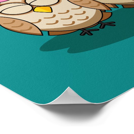 Cute Owl Lovers w/ Umbrella & Red Chocolate Box Poster (Hoek)