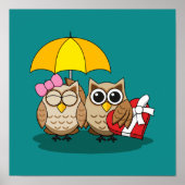 Cute Owl Lovers w/ Umbrella & Red Chocolate Box Poster (Voorkant)