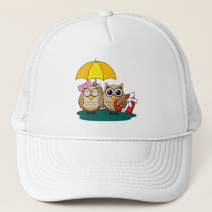 Cute Owl Lovers w/ Umbrella & Red Chocolate Box Trucker Pet