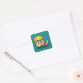 Cute Owl Lovers w/ Umbrella & Red Chocolate Box Vierkante Sticker (Envelop)