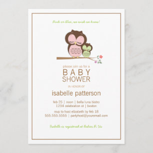 Cute Owl & Mama Neutral Baby shower Invitation Kaart