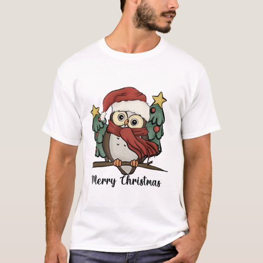 Cute Owl Merry Kerstry T-shirt (Voorkant)