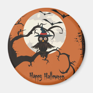 Cute owl met heksen pet Happy Halloween Magneet