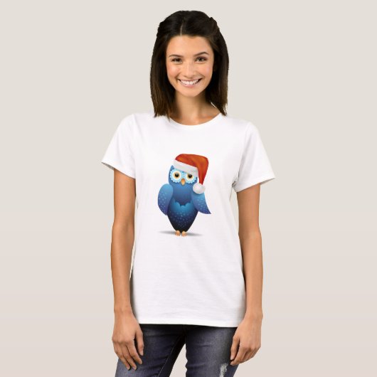 Cute owl met pet van Santa T-shirt (Voorkant volledig)